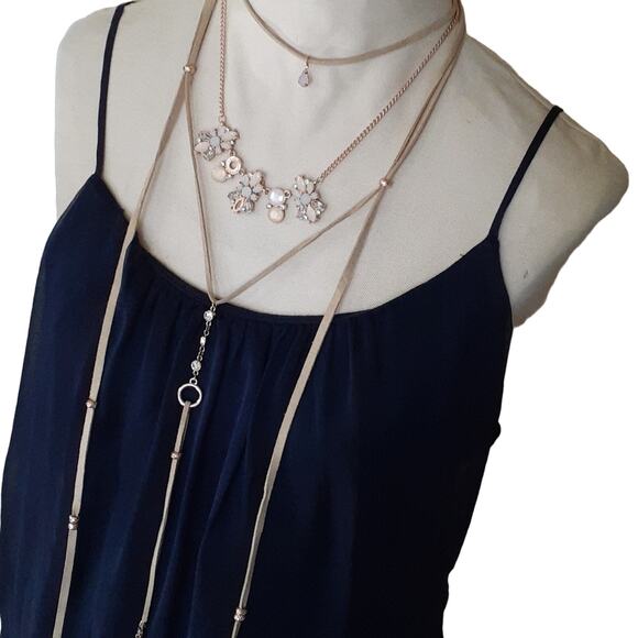 Necklace Layered Suede w Charms, Beads Modern Long Length Bohemian Gyspy Elegant - Picture 10 of 11
